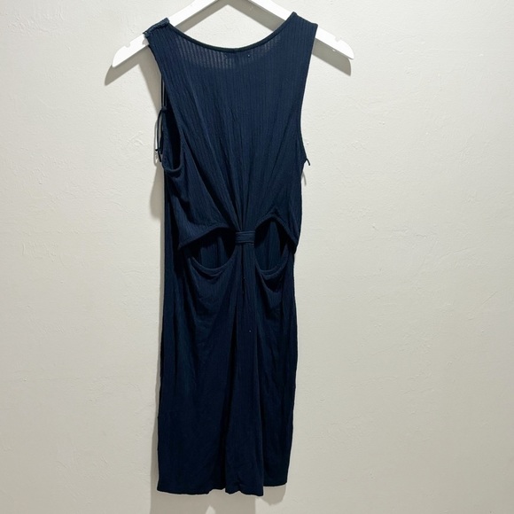 BLACK SWAN Women’s Navy Blue Ribbed Cutout Back Boho Dress Crochet Trim Size M - Picture 4 of 8